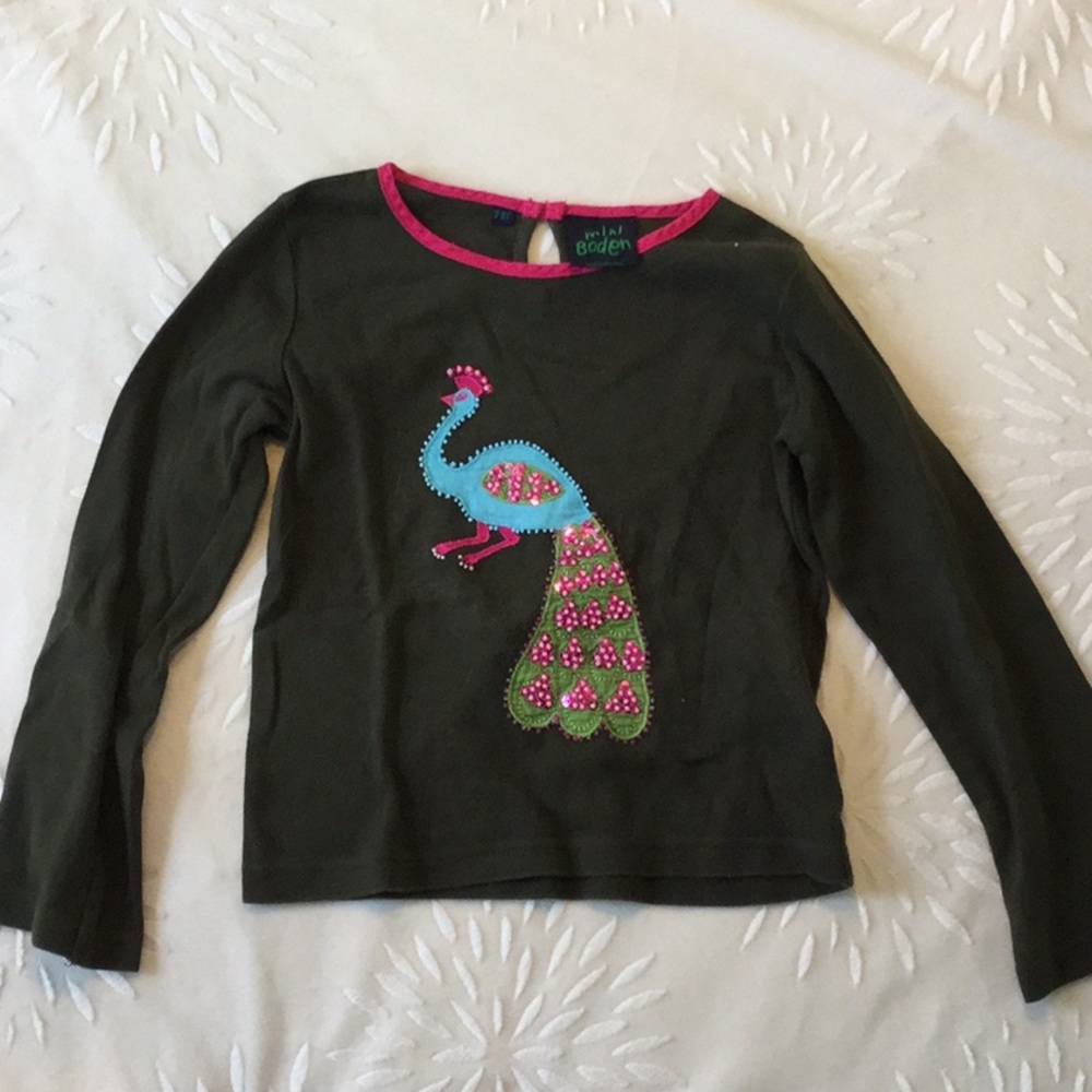 MINI BODEN Brown Beaded Peacock Long Sleeve